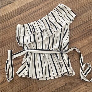 Anthropologie Striped One-Shoulder Ruffle Top